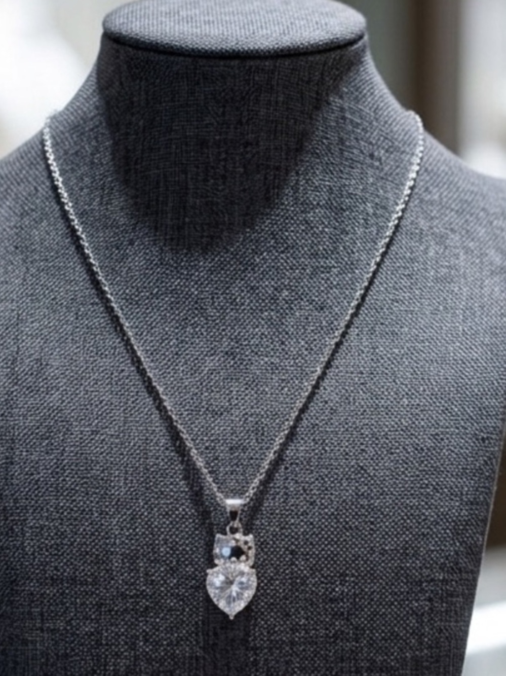 NWT 2ct Moissanite Heart "Hello Kitty" Pendant Necklace (.925 Sterling Silver)